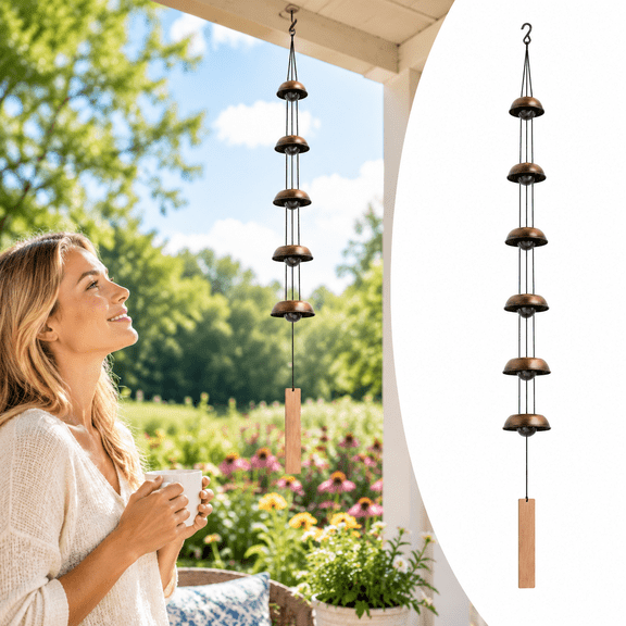 Metal Wind Chimes for Outside, 5-Layer Vintage Copper Rain Bell, 36.2-Inch Hanging Wind Chime for Zen Garden, Patio, Porch and Backyard Outdoor Decor