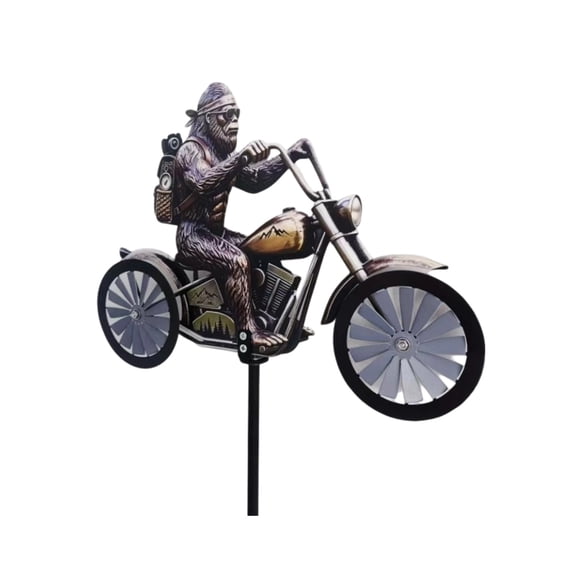 Metal Wind Powered Bigfoot Garden Sculpture With Spinning Wheels For Yard And Patio Decor Offering Durable Weatherproof Construction Dark Gray