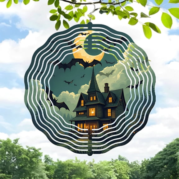 Metal Wind Spinner - Glowing Figure & Bats Design for Yard & Garden - Unique Circular Tunnel Effect