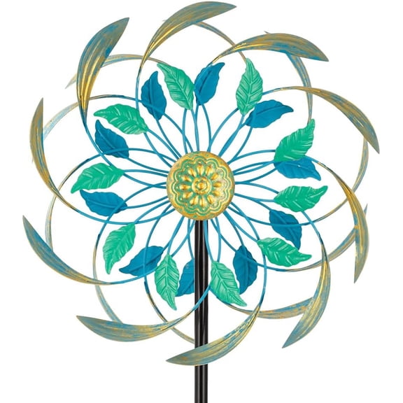 Metal Wind Spinners Outdoor, Green Double Wind Spinner & Sculpture, Waterproof Garden Windmill for Yard Art Decorations
