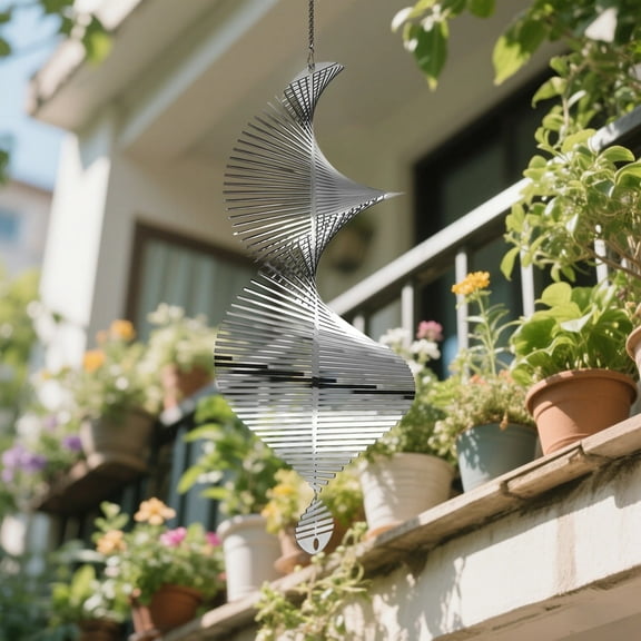 3D Spiral Stainless Steel Wind Spinner - Mirror Finish Metal Garden Decor for Outdoor Patios & Bird Deterrent