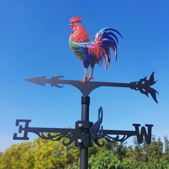Metal Wind Vane Ornament Courtyard Garden Lawn Wrought Iron Rooster Animal Pattern Weathervane Pointing Direction for Roof Yard Building (B)