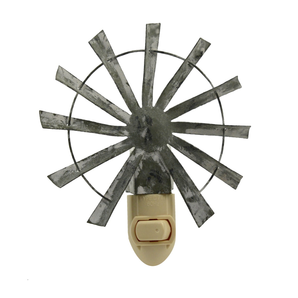 Rustic Galvanized Steel Windmill Plug-In Night Light