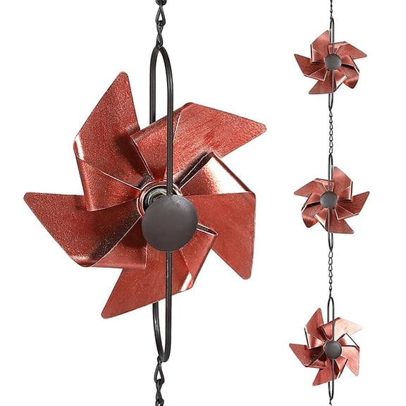 Metal Windmill Rain Chain for Gutters, Decorative Downspout Replacement for Garden, Durable Rust - Resistant Outdoor Rain Catcher, Ideal for Home Improvement and Curb Appeal,Red