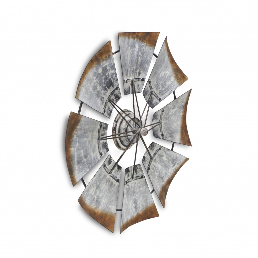 Rustic Gray and Brown Metal Windmill Wall Decor