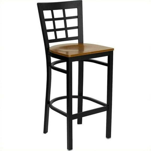 Metal Window Back Bar Stool 31", Cherry