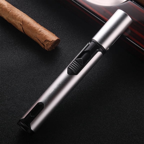 Metal Windproof Lighter, Refillable Butane Torch Lighter with Adjustable Flames, Multifunctional Windproof Outdoor Torch Lighter, Suitable for Kitchen, Barbecue, Camping(Silver)