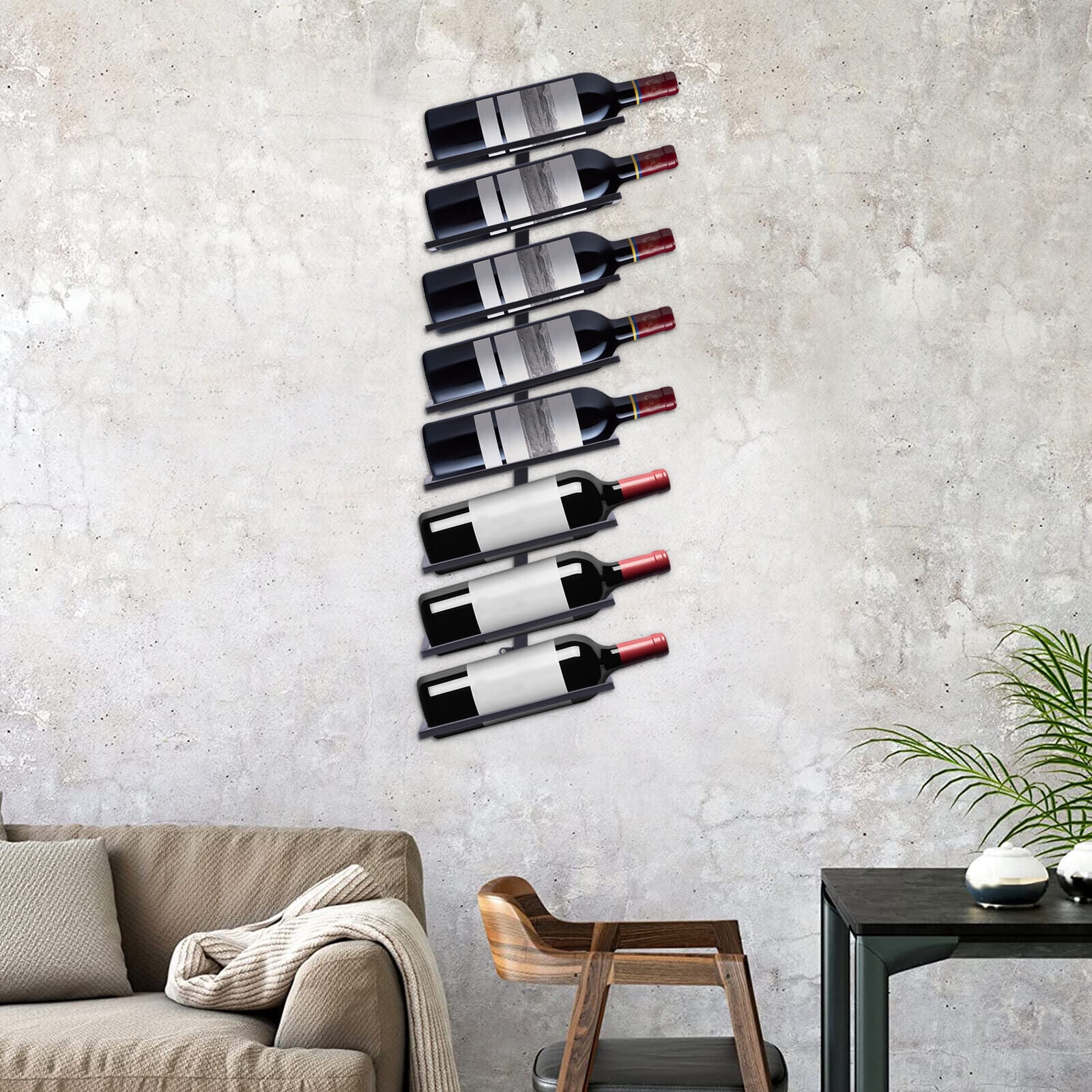 Metal Wine Bottle Rack Wall Mounted Bottle Holder Shelf Holds 8 Bottles Home Black