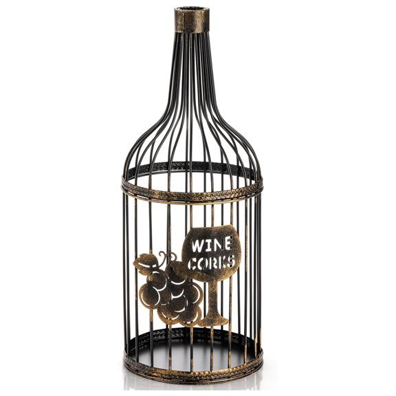 Metal Wine Cork Holder - Vino Cork Container for 60 Corks - Rustic Wine Storage Decor - Decorative Gift for Wine Lovers - Kitchen Counter & Table Centerpiece