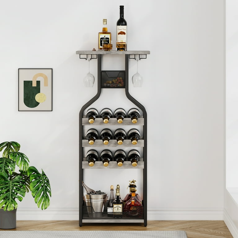 Metal Wine Rack Wine Bottle Holders Stands Freestanding Floor Wine Storage Organizer Display Rack Table Wine Glass Rack for Bar Kitchen Dining Living