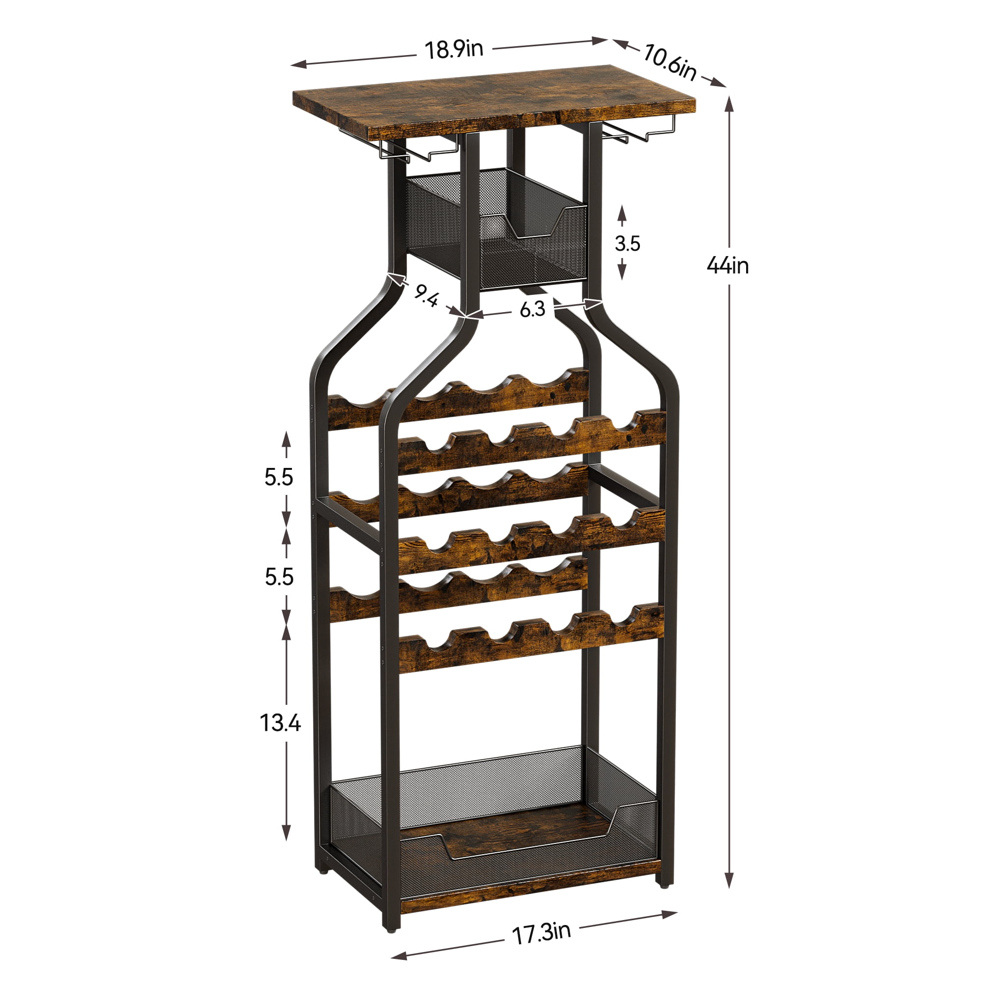 WhizMax Metal Wine Rack Wine Bottle Holders Stands Freestanding Floor Bar Cabine for Bar Kitchen Dining Living Room Small Spaces Rustic Brown Walmart
