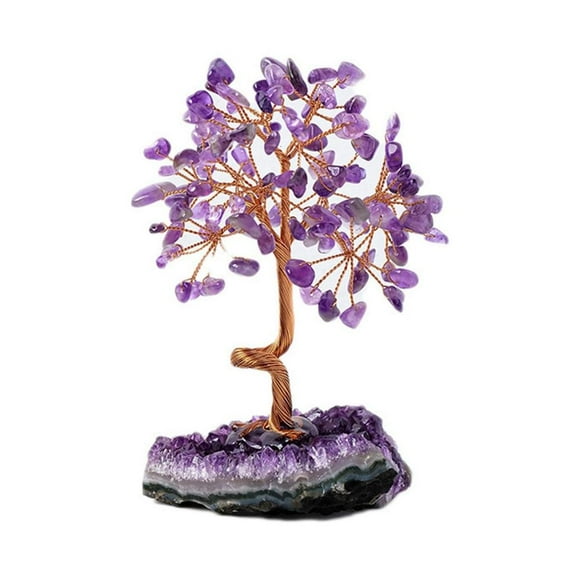Metal Wire Amethysts Crystal Tree with with Gemstones Cluster Base for Spiritual Peace and Abundances Home Desk Decors