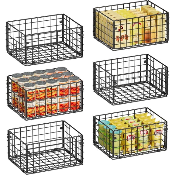 Metal Wire Basket Pantry Baskets Foldable Cabinet Organizers with Handles-6 Pack-12"x9"x6", Food Storage Freezer Organizer Bins for Kitchen Bathroom Laundry Closet Garage - Patent Design