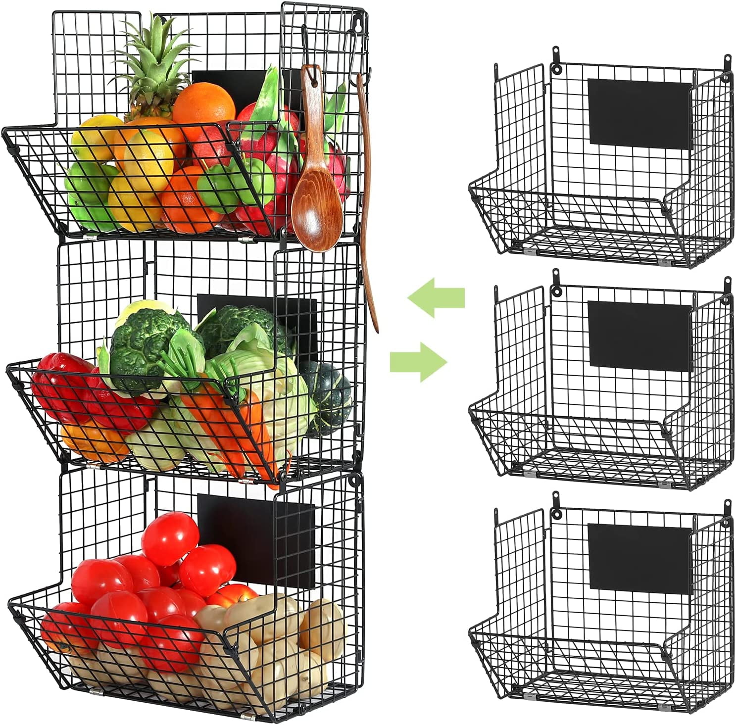 Wire Toy Rack Metal Wire Basket Wall Mount, 3 Tier Wall Storage Basket Organizer with ...