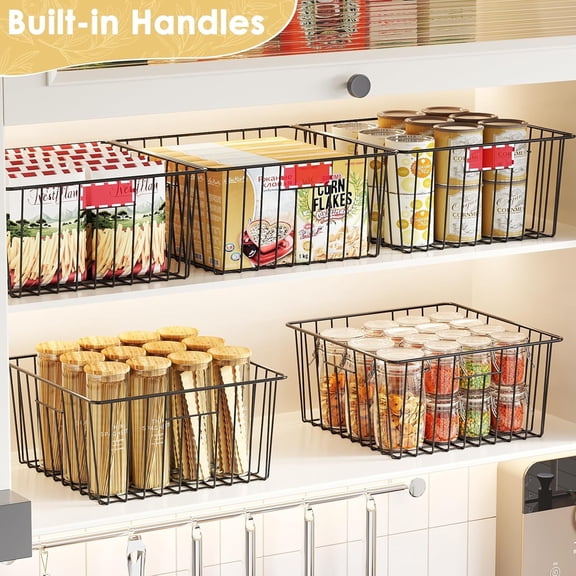 Metal Wire Baskets for Pantry Organization and Storage Freezer Organizer Bins with Handles 4 Pack- Extra Large Mesh Bin for Pantry Kitchen Laundry Closet Garage Patent Design