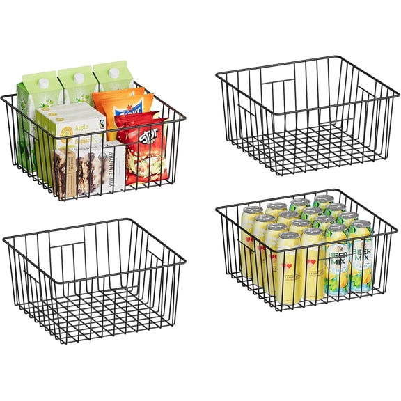 Huxidaja Metal Wire Baskets for Pantry Organization, Extra Large Mesh Organizer Bins with Handles, 4 Pack