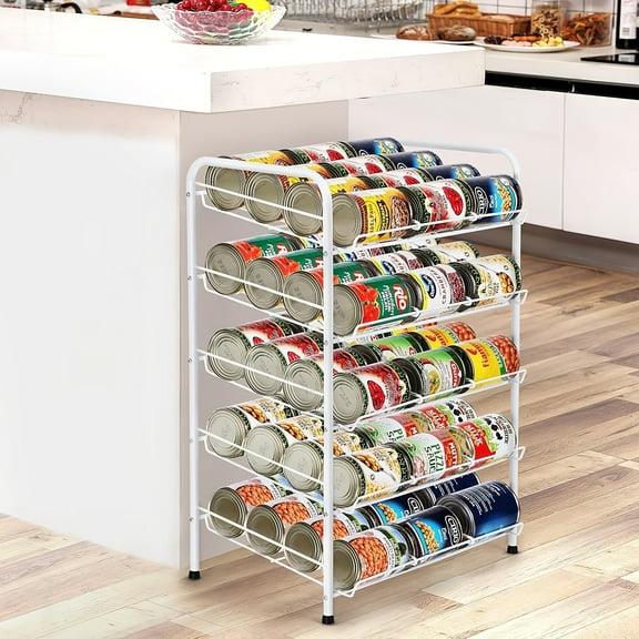 Metal Wire Can Organizer Rack Adjustable Dividers 3/4/7 Tier Holds 84 Cans Large Capacity for Pantry Kitchen Cabinet Countertop Space-Saving Kitchen Storage Organizer
