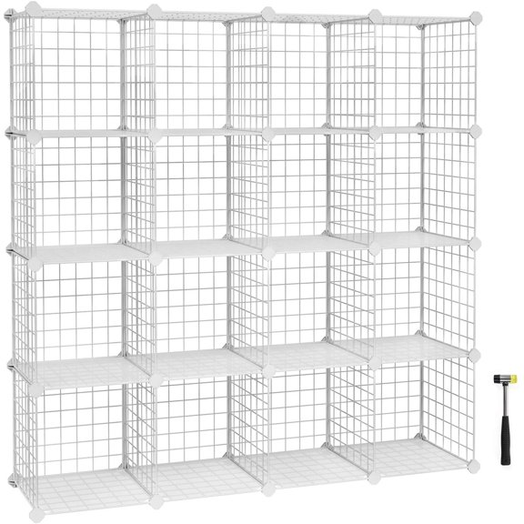 Metal Wire Cube Storage,16-Cube Shelves Organizer,Stackable Storage Bins, Modular Bookcase
