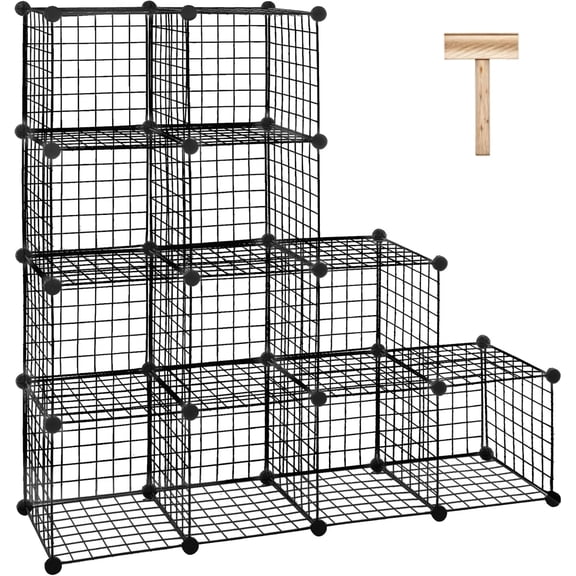 Metal Wire Cube Storage Organizer, 12 Cubes DIY Modular Cabinet Bookcase Bookshelf Shoe Rack Stackable Wire Cube Closet for Home, Office, Living Room, Bedroom