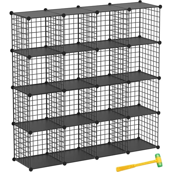 Metal Wire Cube Storage Shelf 16-Cube Black 11.8 Inch Cubes