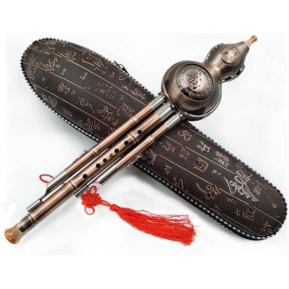 Metal Wire Drawing Chinese Hulusi Gourd Cucurbit Flute Ethnic Wind Musical Instrument Aluminum Material Copper Plated For Beginners ,Key Of C