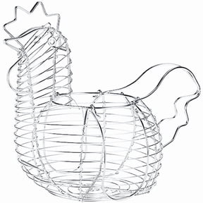 Metal Wire Egg Baskets for Eggs, Chicken Shaped Egg Holder, Rustic Round Baskets Gathering Egg with Handle
