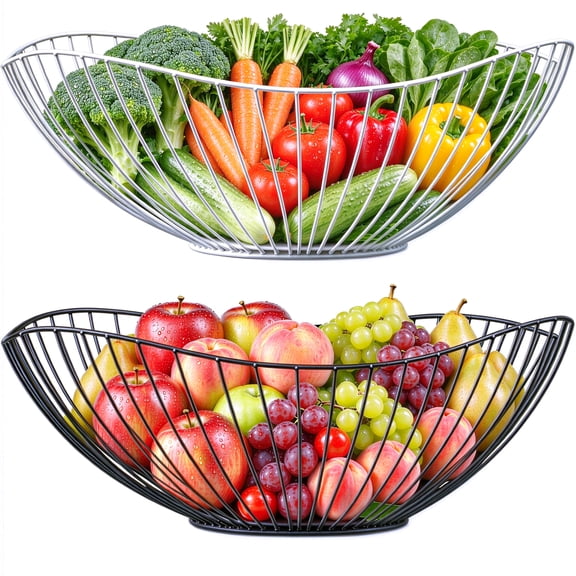 Metal Wire Fruit Basket, Fruit Bowl for Kitchen Counter, Fruit Holder Stand Storage Baskets for Countertop, Home Decor, Table Centerpieces, Vegetable Bowls for Fruits, Veggies, Snacks,2 Pack
