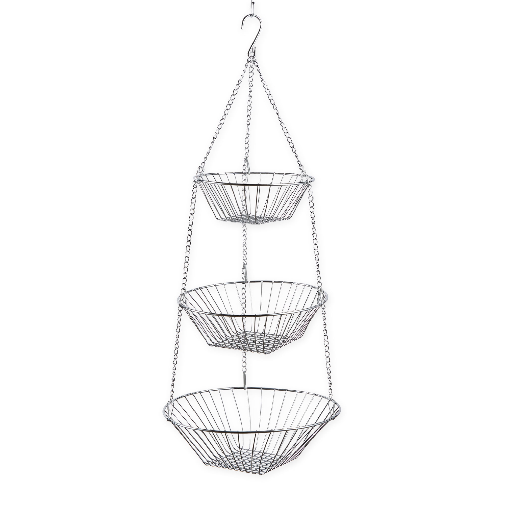 Industrial Silver 3-Tier Steel Hanging Storage Basket