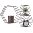 thumbnail image 1 of Metal Wire Hexagon Design Wall Mounted Floating Shelves, Set of 3 - Bronze, 1 of 9