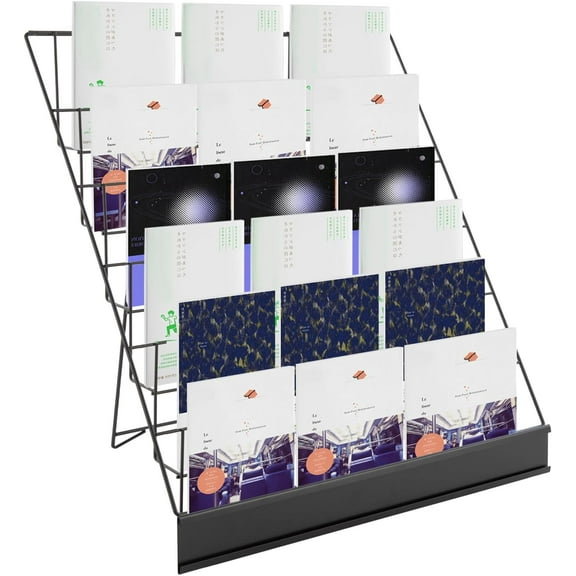 Metal Wire Magazine Rack, 6 Tier Tabletop Book Dispaly Stand, Collapsible Commercial Display Holder for Comic, Greeting Card, Literature, Trade Show, Art Print (Black)