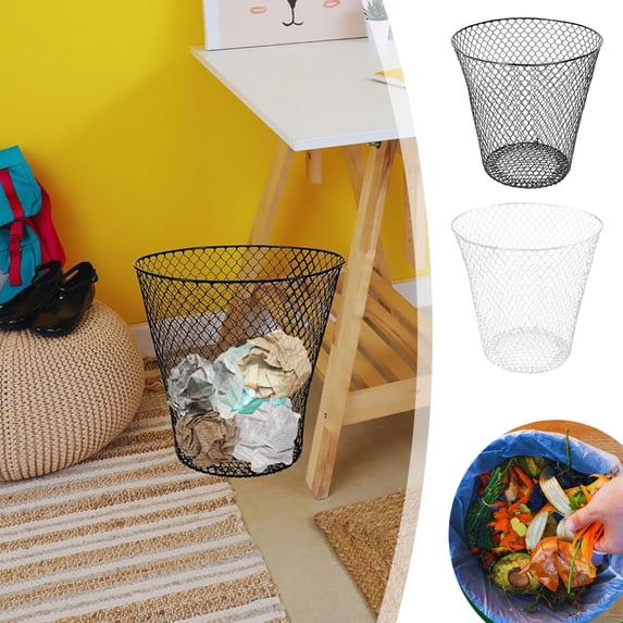 Metal Wire Mesh Waste Basket Hollow Grid Open Top Trash Can Lightweight Indoor Bedroom Office Bathroom Household Waste Storage Fall Harvest Minimalist Home Decor Accessory