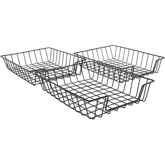 Metal Wire Paper Basket Organizer - Space-Saving Wire Baskets for Organizing Office - Document Sorting Station & Desk Tray - Versatile Desk Trays - Letter-Size, Black, Metal, Pack of 3