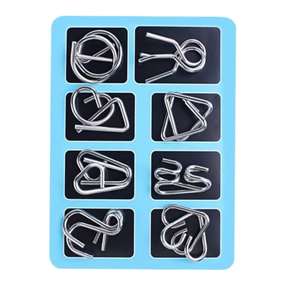 Metal Wire Puzzle Brain Teasers, 8-Piece Test Ring Disentanglement Unlock Game for Kids & Adults, Challenging Interlock Logic Toys