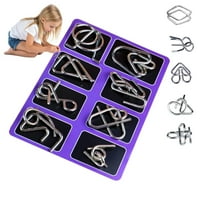 Metal Wire Puzzle Set of 8 with Pouch,Brain Teaser IQ Test Disentanglemen Iron Link Unlock Interlock Game Chinese Ring Magic Trick Toy for Party Favor Kids Adults Challenge 8pcs purple