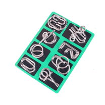 Metal Wire Puzzle Set of 8 with Pouch,brain teaser puzzles for adult & child, Chinese Ring Fidget Toy for Kids & Adults – Portable Party Favor 8pcs green