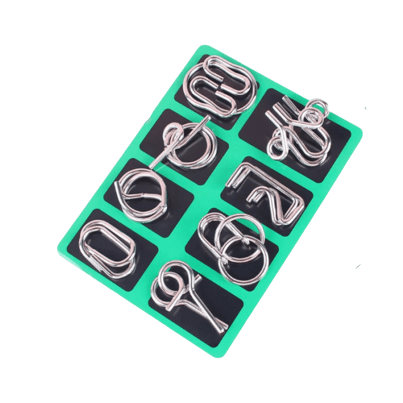 Metal Wire Puzzle Set of 8 with Pouch,brain teaser puzzles for adult & child, Chinese Ring Fidget Toy for Kids & Adults – Portable Party Favor 8pcs green