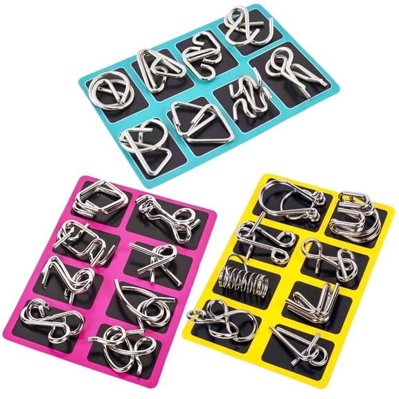 Metal Wire Puzzle Set Brain Teaser Link Interlock Unlock Game Educational Toy 24 Pcs (yellow+blue+red )