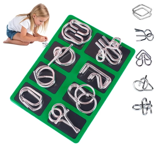 Metal Wire Puzzle Set Brain Teasers for Kids and Adults 8-Piece Intelligence IQ Toy Kit Handheld Logic Puzzles Educational Mind Game Gift for Boys and Girls D