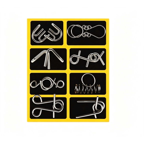 Metal Wire Puzzle Set of 24 with Pouch - Brain Teaser IQ Test Disentanglement Iron Link Unlock Interlock Game for Party Favor Kids Adults Challenge