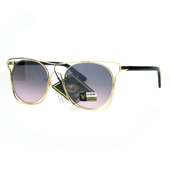 Metal Wire Rim Horned Designer Fashion Luxury Sunglasses Gold Smoke Pink