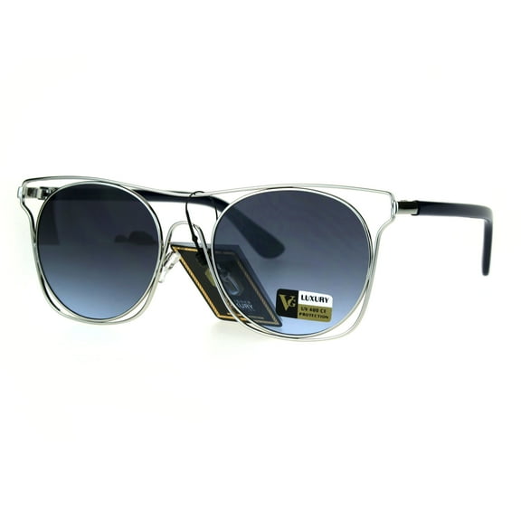 Metal Wire Rim Horned Designer Fashion Luxury Sunglasses Silver Blue Smoke