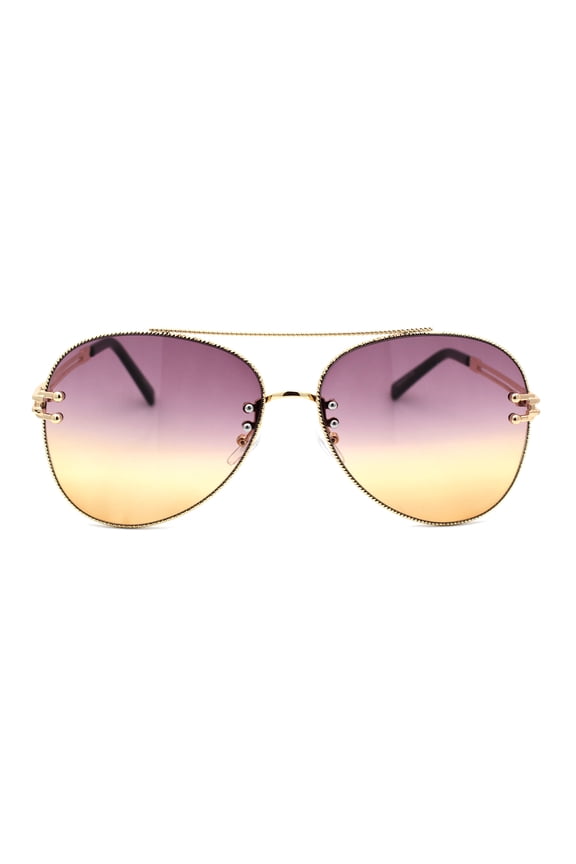 Metal Wire Rope Trim Exposed Lens Tear Drop Pilots Sunglasses Gold Purple Brown