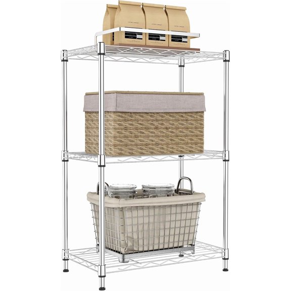 Metal Wire Shelf Unit, Chrome Storage Rack Organizer for Kitchen, Bedroom, Living Room or Laundry Room