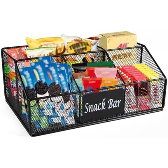 Metal Wire Snack Display Baskets, 5-Compartment Snacks Storage Bin for Countertop, Office, Pantry Shelf, Snacks Cabinet Dispenser Caddy. Home Decor, Etc.