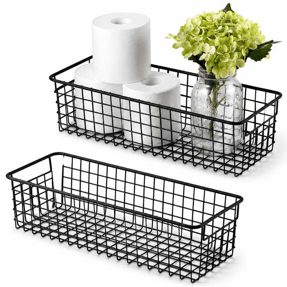 Metal Wire Storage Basket 2 Pack Black Farmhouse Organization