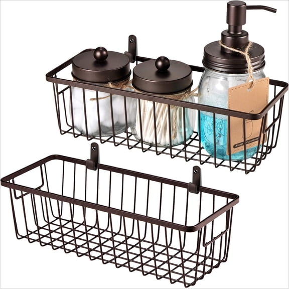 Metal Wire Storage Basket Bins, 2Pack Small Bronze  for Bathroom, Pantry, Laundry, Garage, and Shelves