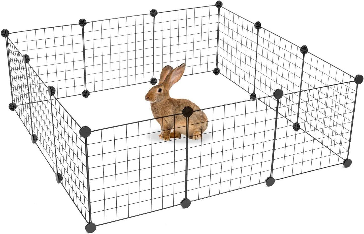 Metal Wire Storage Cubes Organizer, 15 x 15 inch DIY Small Animal Cage for Rabbit, Guinea Pigs, Puppy, Pet Products Portable Metal Wire Yard Fence (Black, 12 Panels)