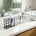 thumbnail image 1 of Metal Wire Toothbrush Holder with Multi-slot Partition, White Polyester Bathroom Organizer for Countertop, Hollow Drying Base for Vanity Sink Storage, Topliu, 1 of 6