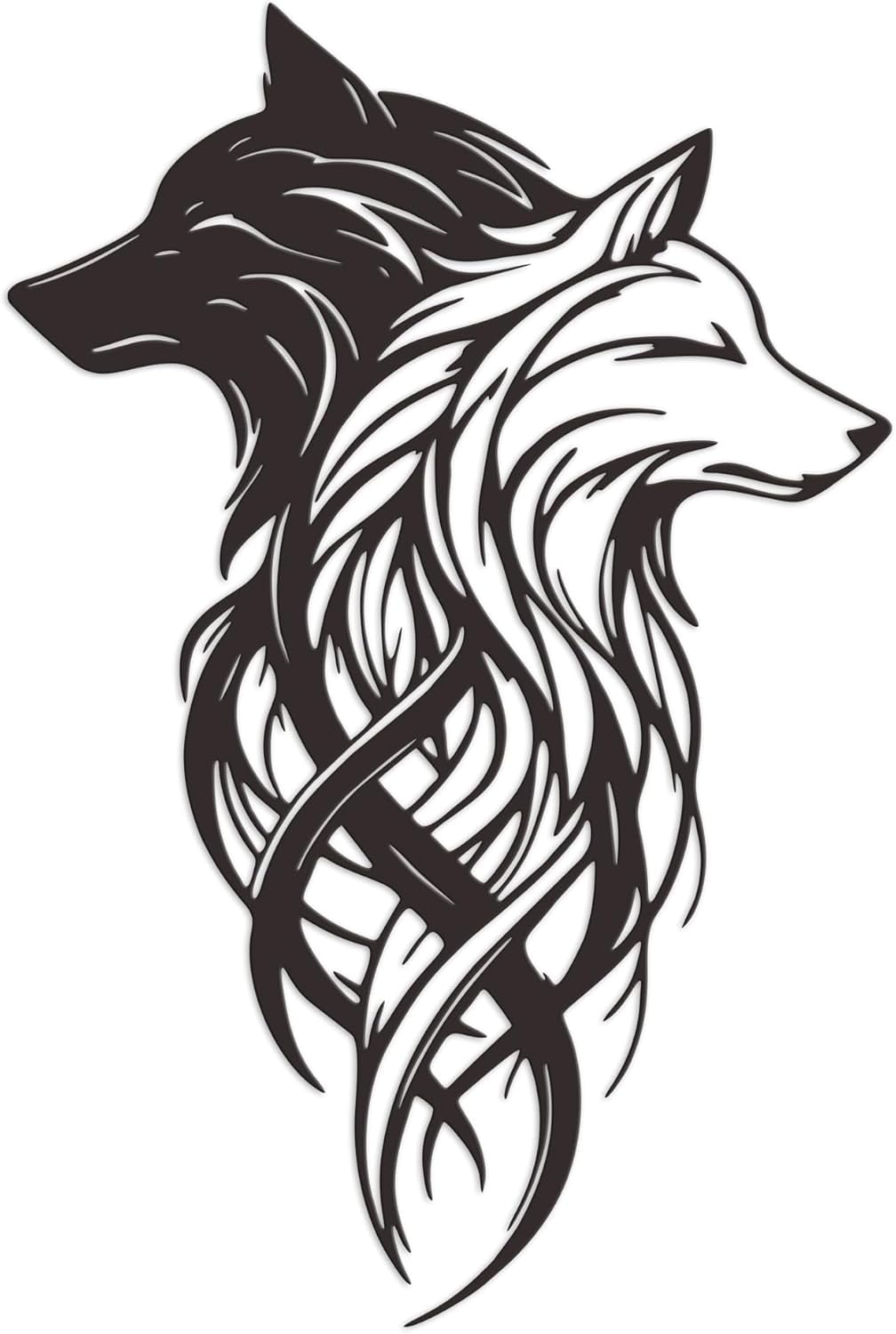 Metal Wolf Wall Art – Dual Black & White Wolf Heads Metal Decor ...