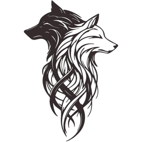 Metal Wolf Wall Art Dual Black & White Wolf Heads Metal Decor, Perfect for Living Room, Office, Bedroom Entrance